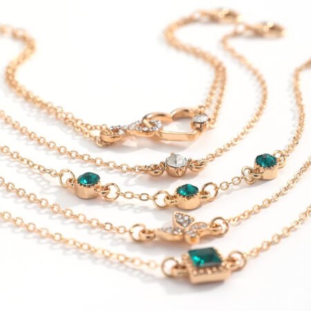 The Emerald Forest - 5-Piece Bohemian Crystal Bracelet Stack