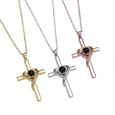 The Universal Love - 100 Languages Projection Heart Cross Necklace