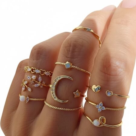The Midnight Garden - 10-Piece Boho Celestial Ring Set